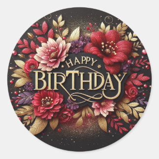Red floral birthday sticker