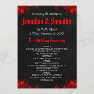 Red Floral Black Chalkboard Gothic Wedding Program Programme