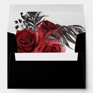 Red Floral & Black Feather - Black 2 Envelope
