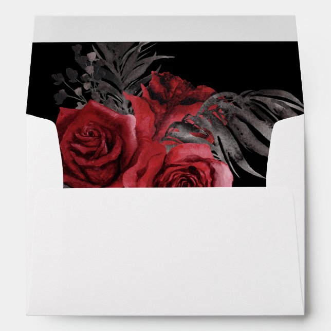 Red Floral & Black Feather - Black Envelope (Back (Bottom))
