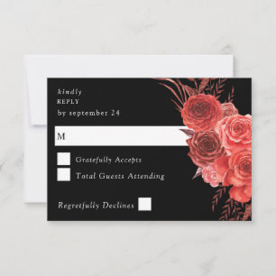Red Floral Black no Meal RSVP 2 Card