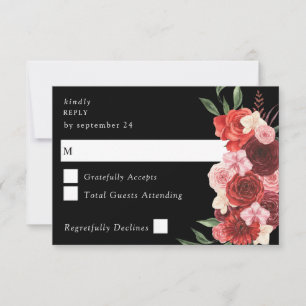 Red Floral Black no Meal RSVP Card