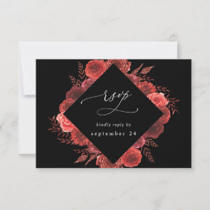 Red Floral Black w Meal RSVP 2 Card