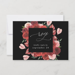Red Floral Black w Meal RSVP Card