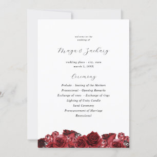 Red Floral & Black Wedding Ceremony Program Invitation