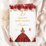 Red Floral Blonde Hair Girl Happy Birthday Card<br><div class="desc">This elegant and glamourous birthday card can be personalised with a name or title such as daughter, granddaughter, niece, friend etc. The design features a beautiful princess with blonde hair and fair skin in a red ball gown. The text combines handwritten script and modern sans serif fonts for a classy...</div>
