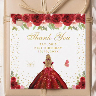 Red Floral Blonde Hair Princess Birthday Party Favour Tags