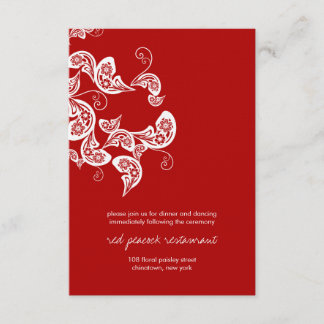 Red Floral Boho Peacock Eastern Chic Asian Wedding Enclosure Card