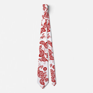Red Floral Boho Peacock Elegant Eastern Chic Asian Tie