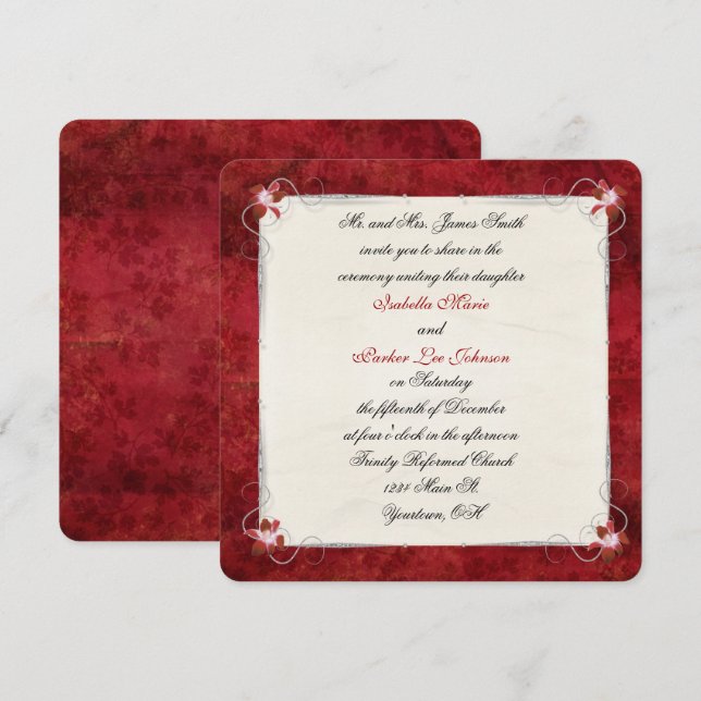 Red Floral Border Wedding Invitation (Front/Back)
