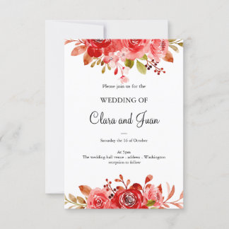 Red floral, botanical flower invitation