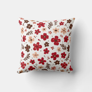 Red Floral Botanical Pattern Cushion