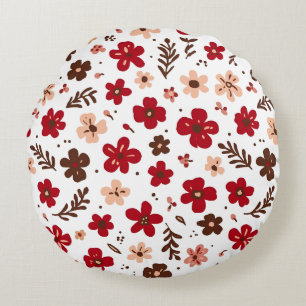 Red Floral Botanical Pattern Round Cushion