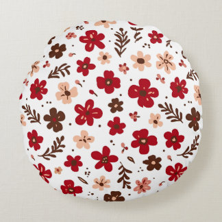 Red Floral Botanical Pattern Round Cushion