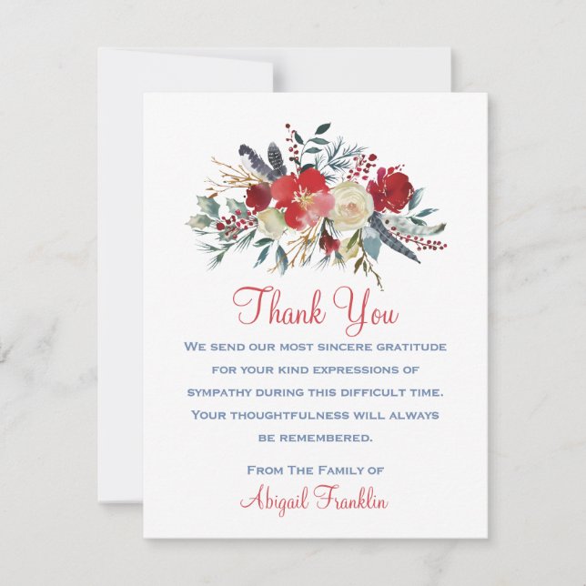 Red Floral Bouquet Sympathy Thank You Card (Front)