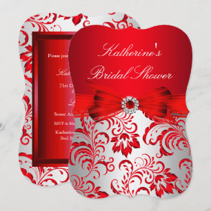Red Floral & Bow Bridal Shower Silver Invitation