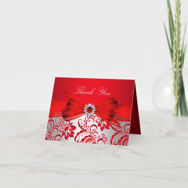 Red Floral & Bow Thank You Card (Front)