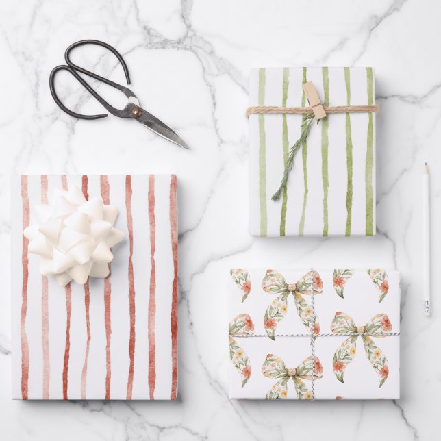 Red Floral Bows Birthday Wrapping Paper Sheet (Front)