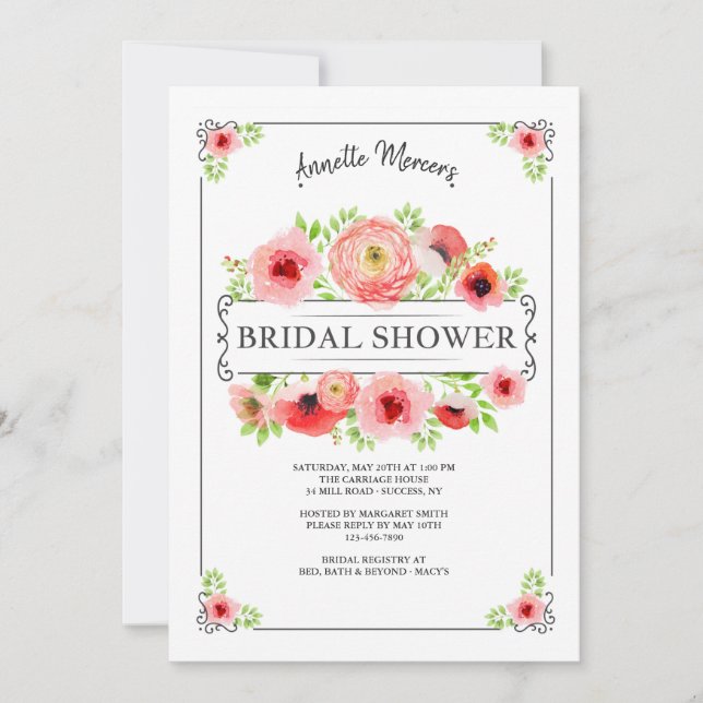 Red Floral Bridal Shower Invitation (Front)