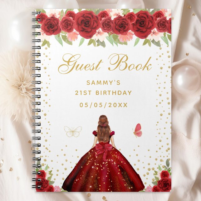Red Floral Brown Hair Princess Guest Book (Creator Uploaded)