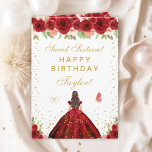 Red Floral Brunette Hair Girl Sweet Sixteen Card<br><div class="desc">This elegant and glamourous sweet sixteen birthday card can be personalised with a name or title such as daughter, granddaughter, niece, friend etc. The design features a beautiful princess with brunette hair and fair skin in a red ball gown. The text combines handwritten script and modern sans serif fonts for...</div>