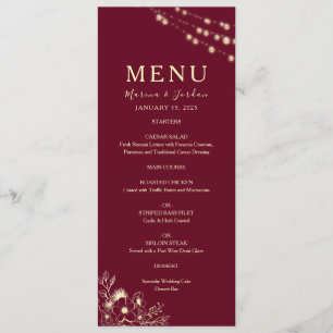 Red Floral Burgundy Wedding Menu