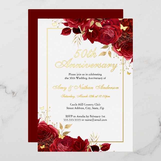 Red Floral Butterfly 50th Wedding Anniversary (Front/Back)