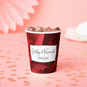 Red Floral Carnation Wedding Paper Cups