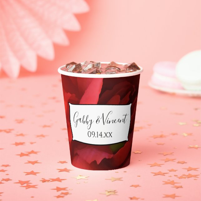 Red Floral Carnation Wedding Paper Cups (Insitu)
