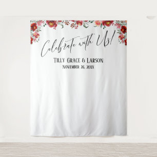 Red Floral Celebrate with Us! Photo Backdrop Tapestry