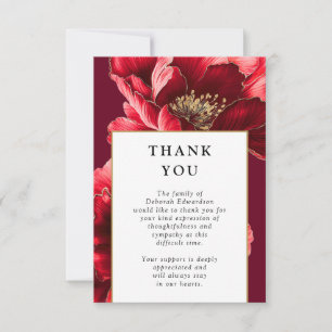 Red Floral Celebration Of Life Funeral Thank You Card