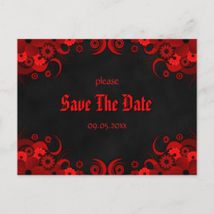 Red Floral Chalkboard Save The Date Announcements Postcard