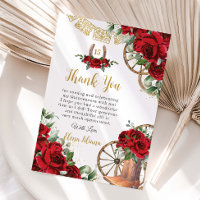 Red Floral Charro Boots Quinceañera Thank You Card