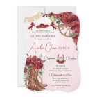 Red Floral Charro Horseshoe Boots Quinceañera