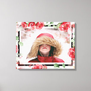 Red Floral Child Photo Canvas Print