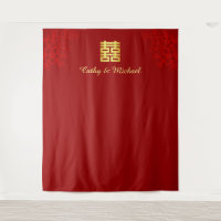 Red floral Chinese wedding photo backdrop
