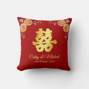 Red floral Chinese wedding tea ceremony Cushion