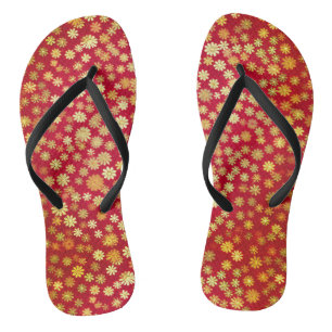 Red Floral Chiyogami Pattern Flip Flops