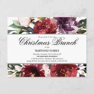 Red Floral Christmas Brunch Invitation Postcard