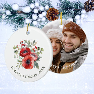 Red Floral Christmas Ceramic Tree Decoration
