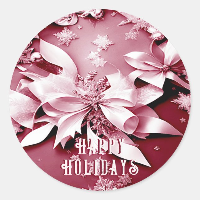 Red Floral Christmas Holiday Sticker (Front)