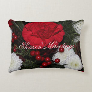 Red Floral Christmas Home Decorator Decorative Cushion
