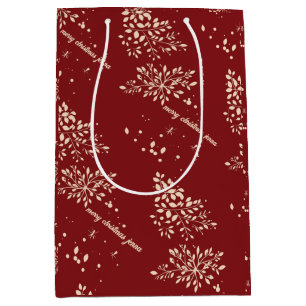 Red Floral Christmas Pattern Medium Gift Bag