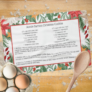 Red Floral Christmas Poinsettia Holiday Recipe Tea Towel