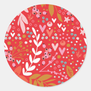 Red Floral Christmas Pretty Holiday Sticker
