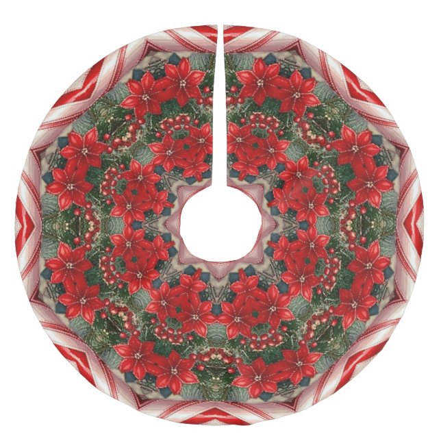 Red Floral Christmas Tree Skirt (Front)