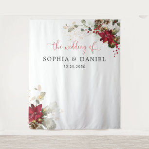 Red Floral Christmas Wedding Backdrops Tapestry
