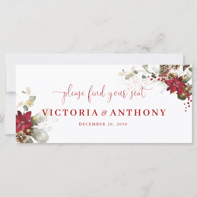 Red Floral Christmas Wedding Head Table Sign (Front)