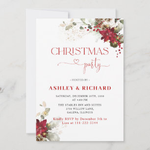 Red Floral Christmas Wedding Invitations