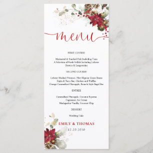 Red Floral Christmas Wedding Menu